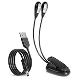 Pyle Clip On Desk Lamp with Gooseneck, Dual LED Adjustable Clip On Desk Lamp Light with USB or Battery Power, Brightness Control, Suitable for Desks, Tables, Lecterns, and Reading