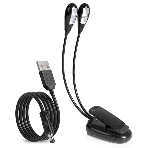 Pyle Clip On Desk Lamp with Gooseneck, Dual LED Adjustable Clip On Desk Lamp Light with USB or Battery Power, Brightness Control, Suitable for Desks, Tables, Lecterns, and Reading