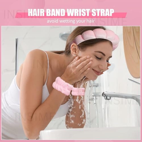 Image of INSIME Facial Spa Headband for Women | Stylish Makeup and Face Wash Hair Band With Wrist Towel | Beauty Skincare Hairband, 1 count (Pack of 1)