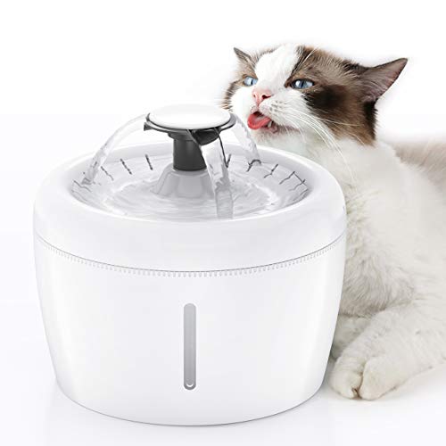isYoung Fontaine à eau pour chat 2,5 l pour chat avec niveau d'eau, fenêtre, chat, fleurs, etc.