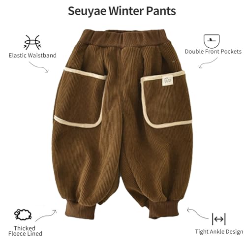 Baby Boy Girl Corduroy Jogger Pants Fur Lined Elastic Waist Winter Thickening2