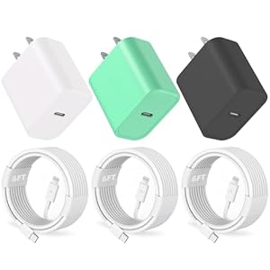 ILOUYU 20W PD USB C Wall Charger with 6FT USB C to Lightning Cable – 3 Pack MFi Certified for iPhone 14/13 Pro/13/12/12 Mini/12 Pro Max