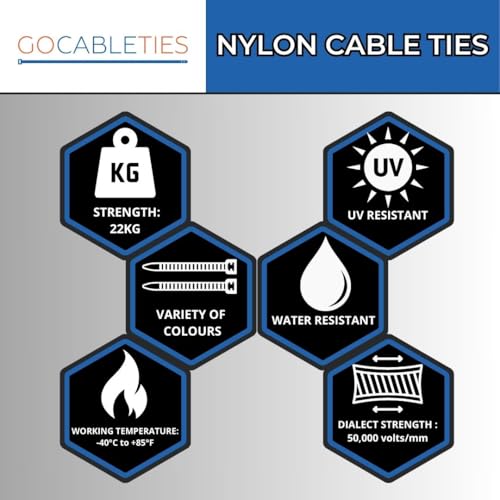 Gocableties Black Cable Ties, 300mm x 4.8mm, Pack of 100, 12" Premium Nylon Zip Ties, Multi-Purpose Plastic Tie Wraps, Secure Self-Locking Mechanism, for Home, Garden, Office and DIY - Image 6