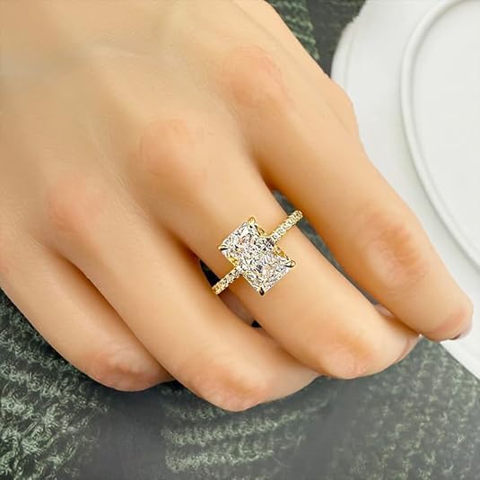 3.5 Cart White Gold S925 Radiant Cut Engagement Ring, Sterling Silver Promise Ring with Cubic Zirconia, Women’s Travel Engagement Ring, Purity Ring for Women, Unique Engagement Rings for Women, Cubic Zirconia Diamond Engagement Rings for Women - Image 7