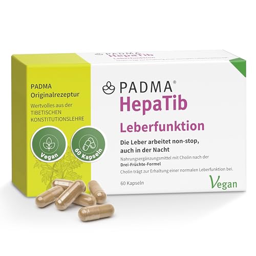 PADMA HepaTib 60 Kapseln - Leberunterstützung mit Cholin - Für Stoffwechsel & innere Reinigung - Nach tibetischer Rezeptur mit Polyphenolen & Gerbstoffen - Vegan hergestellt in der Schweiz