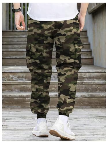 GORGLITTER Men's Camo Cargo Pants Flap Pocket Drawstring Waist Straight Leg Trousers2