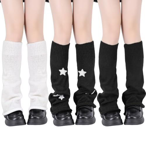 Leg Warmers for Women Girls 3 Pairs Y2k Knit Leg Warmer Winter with Sequin, Kawaii Long Knit Socks Goth Harajuku Y2k Accessories