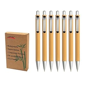 JINFUSI Bamboo Retractable Ballpoint Pen(12 pack),Black ink 1mm Sustainable Pens for Journaling Writing Office Supplies Eco Friendly Products Set Pens
