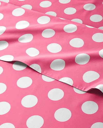 Image of Kids Full Rose Red Dots Bed Sheets - 4 Piece Kids Rose Red Dots Sheet Set | Rose Red Dots Themed Bedding, Ultra-Soft, Cute & Cozy, Breathable & Machine Washable, Bed Set for Boys, Girls & Teens, Comfy