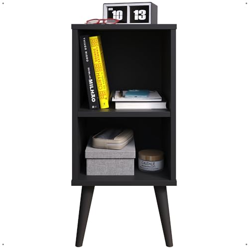Mesa de Cabeceira Compacta Retrô com Prateleira Charme (Preto)