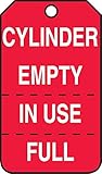 AccuformNMC Gas Cylinder Tags, 25 Pack Perforated, Cylinder Status Tags “Cylinder Full, In Use, Empty”, 5.75” x 3.25”, Waterproof 15-mil Thick Rigid Plastic with Metal Grommet, Made in USA, MGT206PTP
