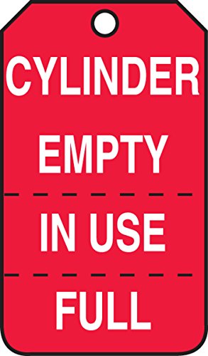 AccuformNMC Gas Cylinder Tags, 25 Pack Perforated, Cylinder Status Tags “Cylinder Full, In Use, Empty”, 5.75” x 3.25”, Waterproof 15-mil Thick Rigid Plastic with Metal Grommet, Made in USA, MGT206PTP