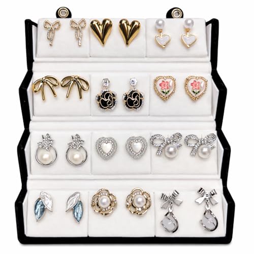 Image of 12 Pair Korean Designer Stud Earrings Box Set - Random Mix of Heart, Bow, Pearl & Floral Designs | Trendy Earrings Collection for Girls & Women