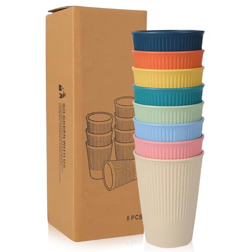 LEKEFETO Juego de 8 vasos de polipropileno, vasos reutilizables para niños y adultos, irrompibles, sin BPA, aptos para microondas y lavavajillas (8 colores)
