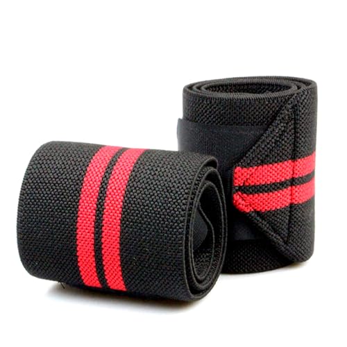 Unlimited Strength Pack of 2 weightlift wristbands for gym training, men and women, prevent injuries and improve your performance 20-inch black/red color