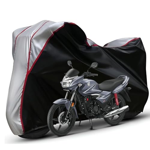 Image of Waterproof Bike Body Cover Compatible with Honda Shine Dustproof Scratchproof - Motorcycle Cover for Two Wheeler, Outdoor Full Cover with UV, Duty, Rain Protection (Black Top Silver) R1A