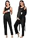 SWOMOG Maternity Nursing Robe Set 3 PCS Postpartum Breastfeeding Pajamas Lounge Hospital Pregnancy Pjs with Robe, Black Grey Medium