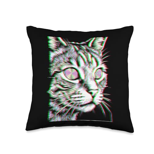Glitch Cat Rave Party EDM Techno House Music Throw Pillow