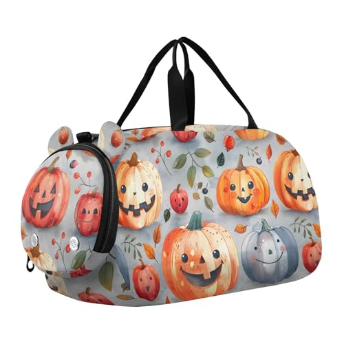 Duffle Bag for Boys or Girls with Shoes Compartment, Halloween Pumpkins Cute Leaves Sports Travel Bag Overnight