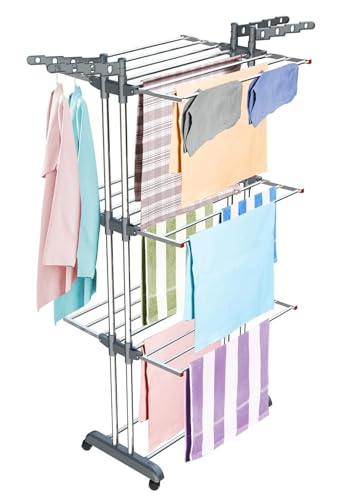 Image of Clothes Drying Stand Foldable Stainless Steel for Home, Heavy Duty Cloth Dryer Stand for Balcony, Laundry Drying Rack for Clothes, Rust Proof Indoor Outdoor Drying Stand, 42x15x68 cm