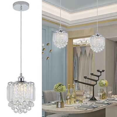 Sheenkarion 2 Pack Decorative Crystal Pendant Light,Chrome Crystal Chandelier Pendant Lights for Kitchen Island Dining Room Living Room Bar Lighting Fixtures,Cord Adjustable Hanging Pendant Lamp