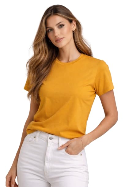Image of Womens T Shirt Short Sleeve Crew Neck Casual Basic Shirt Soft Cotton Tee Relaxed Fit Lightweight Everyday Women Top Minimalist Style