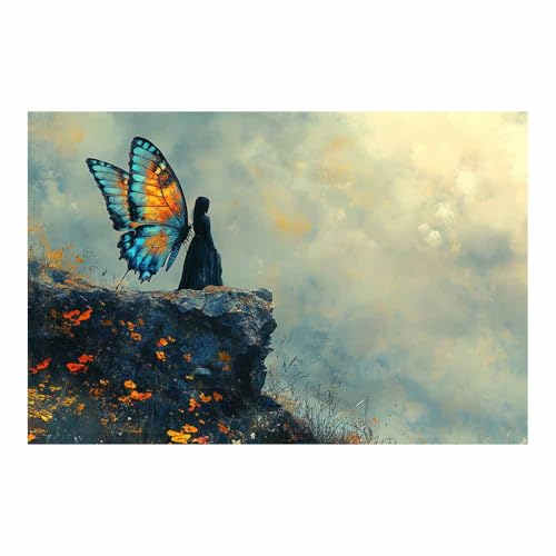 Affiche décoration chambre femme ailes papillon bleu et orange