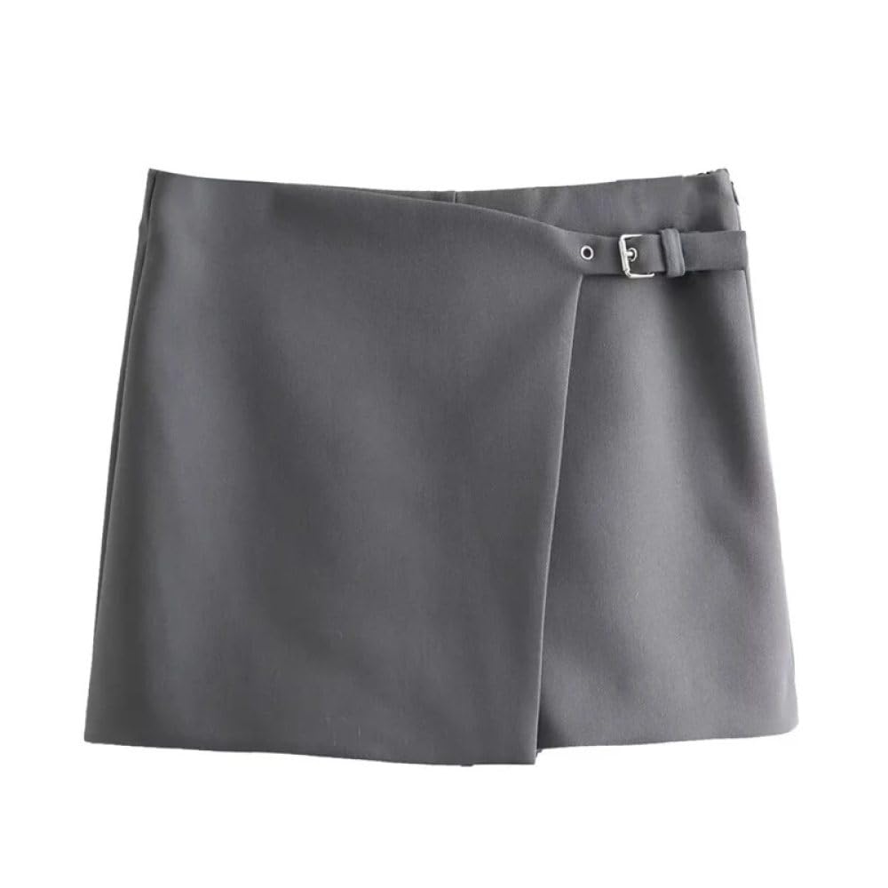 SWEPER Jupe Courte Femme - Short Décoré Asymétriquement pour Femmes, Mode, Fermeture Éclair Latérale, Taille Haute, Couleur Unie, Tenue De Bureau