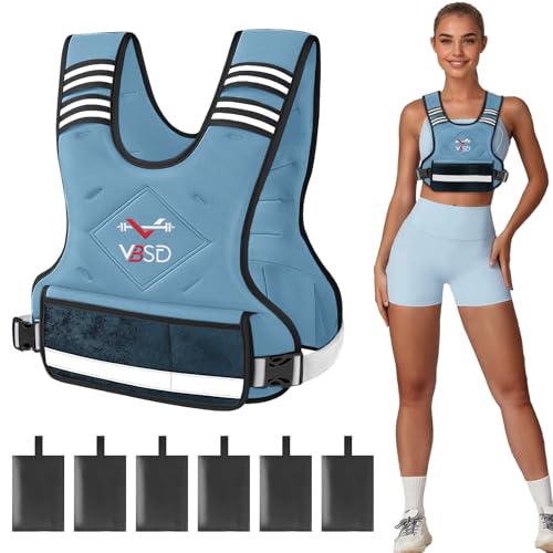 Image of VBSD Adjustable Weighted Vest for Women Men 4-10lb /11-20lb /20-32lb Vest with 6 Ironsand Weights Body Weight Vest with Reflective Strip for Running Walking Strength Training Workouts