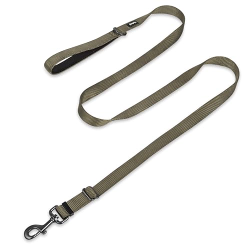 Aggiornato regolabile tra 110 cm e 180 cm di lunghezza con Guinzaglio in nylon con impugnatura imbottita comfort - per cani. Allenamento quotidiano (Regolabile Grande L, Verde Militare)
