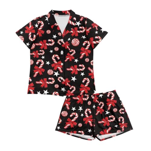 Image of Women's Short Sleeve Sleepwear Pajamas Nightwear with Pockets | skin-friendly breathable material resists pilling fading and deformation after repeated washing