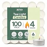 Zuvo Tea Lights Candles 4 Hour Burn (100 Pack) - White Lights - 1.5'W x 1'H Smokeless & Unscented Candles - Party Candles- for Weddings, Home Decor