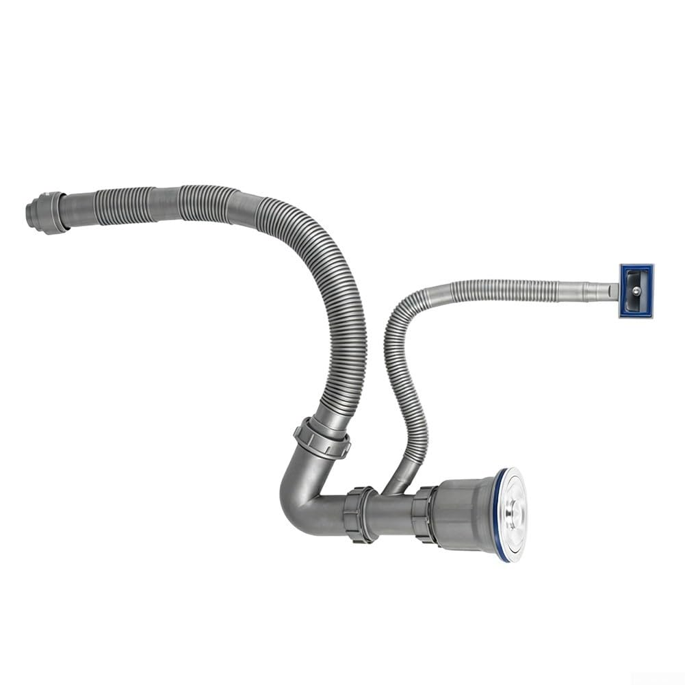 Configuración de drenaje del fregadero con geometría de curva P y puntos de conexión de junta tórica para una configuración estable resistente a fugas en varios tipos de fregadero (50 dobles