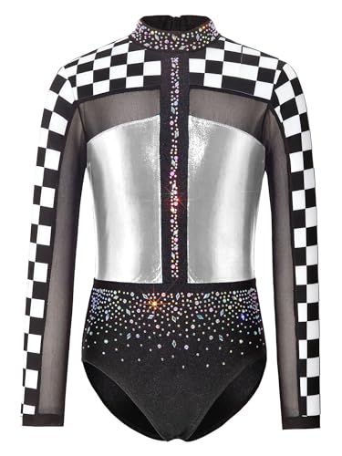 Unitard de gymnastique pour enfants renvena avec patchwork maillage et strass - 3