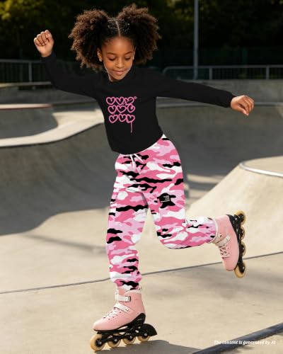 Image of Betusline Girls Fall Winter Clothing Sets, Long Sleeve Crop Top & Cargo Jogger Pants 2 Piece Outfit Sets,4T-14Y