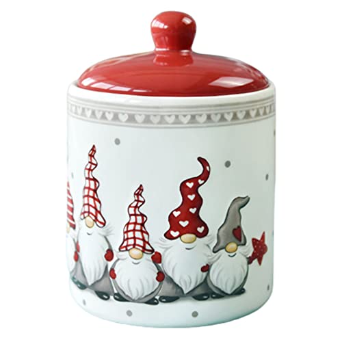DOITOOL Christmas Cookie Jars Ceramic Gnome Candy Jar Tea Can with Lid for Christmas Decoration, Centerpieces, Bedroom