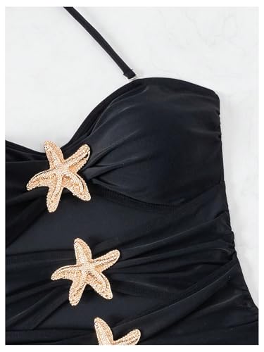 Floerns Women's Halter One Piece Swimsuit Starfish Cut Out Ruched Bathing Suits4