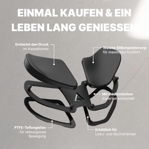 DELTAHUB Carpio 2.0 - ergonomische Handgelenkauflage für Rechtshänder, Handgelenkstütze bei Benutzung der PC-Maus, Reduziert Überstreckung Ermüdung & Handgelenkschmerz leichtes Gleiten - Large/Schwarz