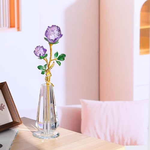 Kertari 結婚記念日 プレゼン 妻 k9 クリスタルフラワー バラ 造花 インテリア おしゃれ ガラス細工 花 【正規品】 彼女 妻 誕生日 卒業 退職 還暦 結婚記念日祝い プレゼント 女性 人気 枯れない花 薔薇 ギフト（紫のバラ）