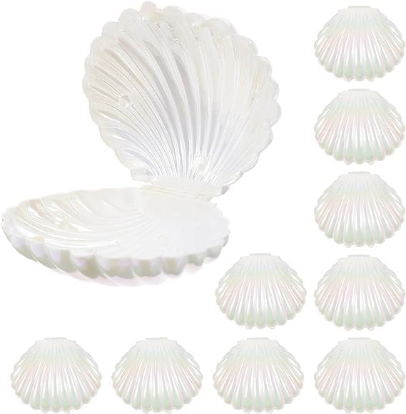 10Pcs Sea Shells Candy Boxes Seashell Containers Plastic Chocolate Box Creative Jewelry Holder Party Treat Boxes for Wedding Birthday Plastic Container (White)