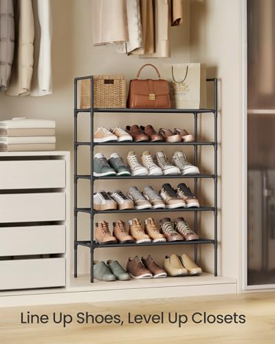 Image of SONGMICS 5-Tier Shoe Rack, Shoe Storage for Hallway Closet, Slim and Space-Saving, Metal Frame, Non-Woven Fabric Shelves, Black ULSH045BH02