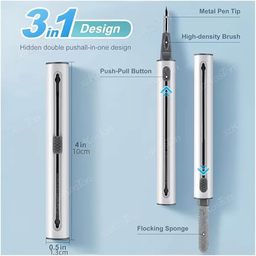 Image of Brain Freezer Earphone Earpod Cleaning Pen, Earbuds, Headphones, Wireless Earphones, 3-in-1 Multifunctional Cleaning Kit, Metal Pen, Sponge & Brush, Cleans Keyboards Laptops Mobiles, (White)