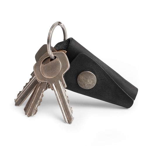 Image of Hide & Drink Full Grain Leather Wrap Keychain, Organizer Snap Closure, Key Ring Cover, Silencer Sleeve Key Holder for Men