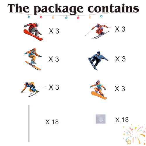 18pcs Ski Cupcake Toppers for Men Women Skiers Snowboard Cake Decor Winter Sport Skiing Snow Party Supplies Ski Themed Birthday Party Decorations