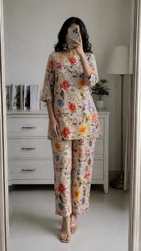 Image of RANGRIKA.in Co-ord Set for Women Stylish | Kurta Set for | Short Kurti with Palazzo | Ethnic Jaipuri Kurti Set | Kurti Palazzo Set | Salwar Suit