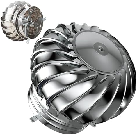 Galvanized Steel 6.3in Wind Turbine Roof Vent, All-Weather Chimney Cowl, Unpowered Rotating Cap Vent, Easy Installation, Fits 4-12 Inch Pipes