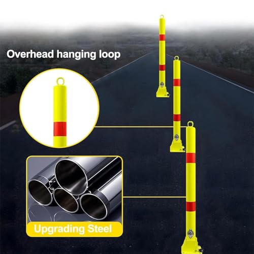 Barrière de parking pliable ultra-résistante - Borne de sécurité métallique pour allée, idéale pour arrêter et protéger les véhicules, avec bandes de signalisation, parfaite pour la sécurité