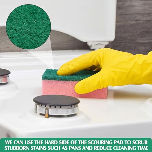 Image of Patelai 100 Pcs Heavy Duty Sponges Kitchen Bulk Dish Sponges Scrub Sponge Abrasive Scrubber Cleaning Sponge Non Scratch Scouring Absorbent Dish for Washing Kitchen (Pink)