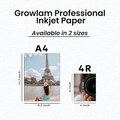 Image of Growlam Ultra Glossy Photo Paper 264 GSM A4 Size, 20 Sheets (Pack of 3) | Waterproof Technology, Instant Drying, Superior Colour Accuracy, Outstanding Ink Absorption, Resin-Coated for Long Durability