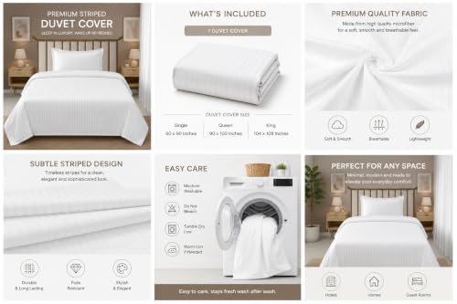 Image of 280 TC Luxurious Glace Cotton Duvet Cover /Comforter Cover /Rajai Cover /Blanket Cover /Quilt Cover King Size 90 inchX100 inch Inches - (White Striped)